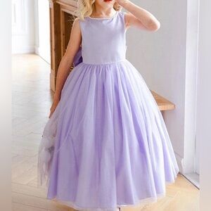 #17 Girl Lilac scoop neck, lined with faux pearls sleeveless youth dress - 8Y